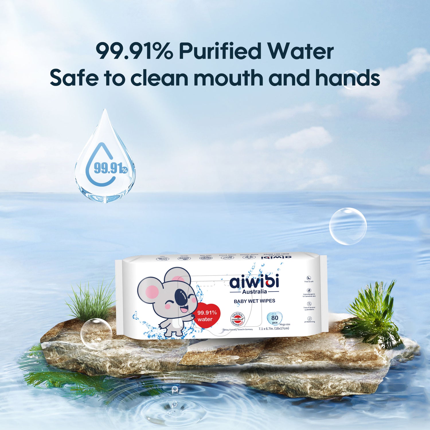 99.91% Pure Water Wipes 80Pcs